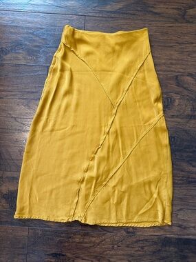 Anthropologie Weekday Gold Asymmetric Seam Midi Skirt